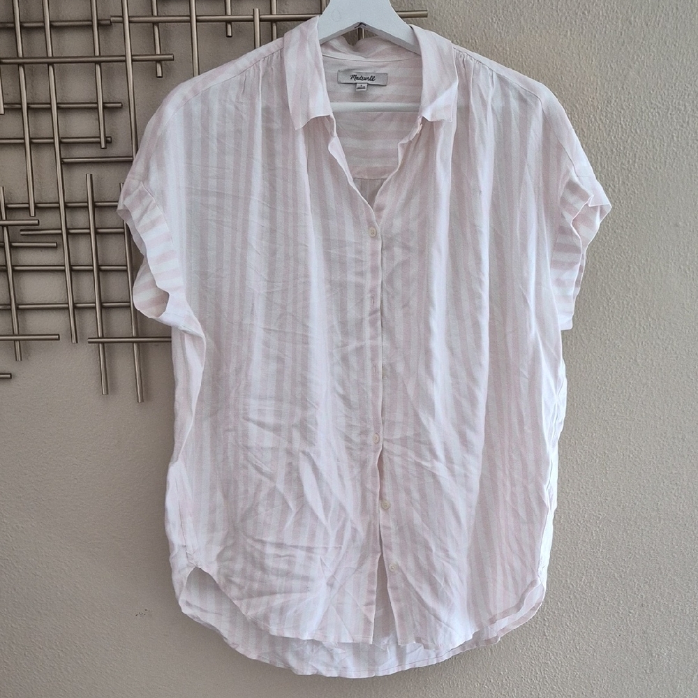 Madewell Light Pink & White Striped Short-Sleeve Button-Up Shirt